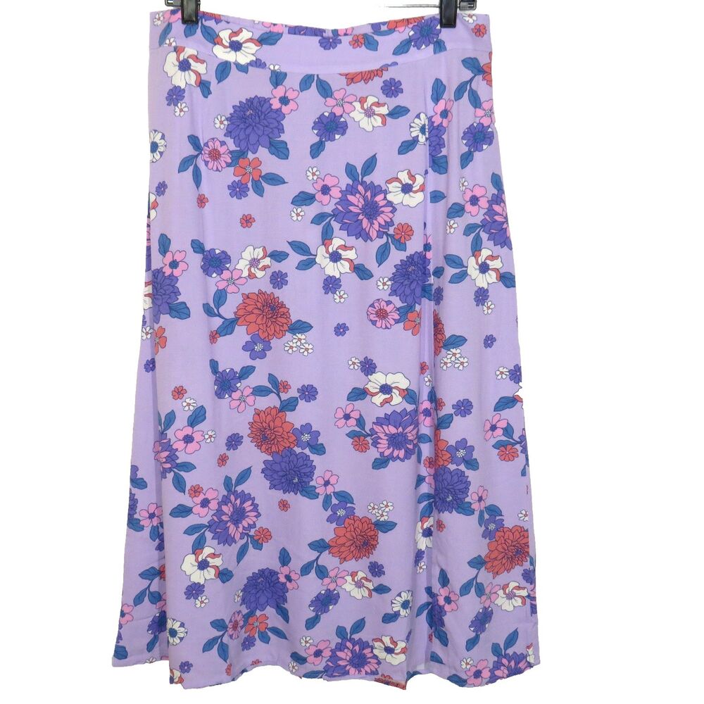 Candace Cameron Bure Purple Floral Lightweight Midi Skirt Medium Petite